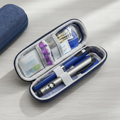 Portable insulated cooling case for temperature-sensitive pens and travel essentials
